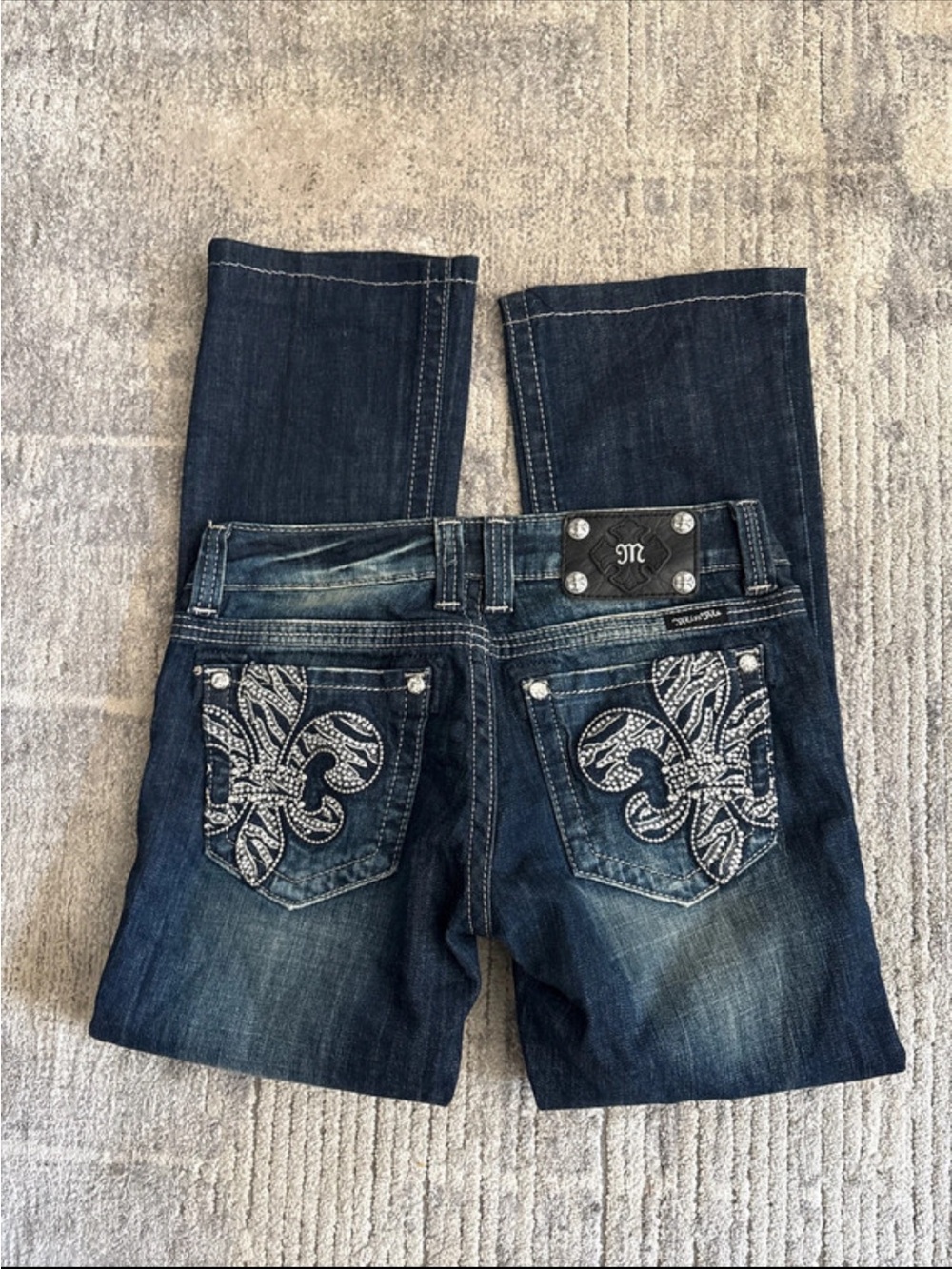 Miss Me Dark Blue Bootcut Jeans with Contrast Stitching